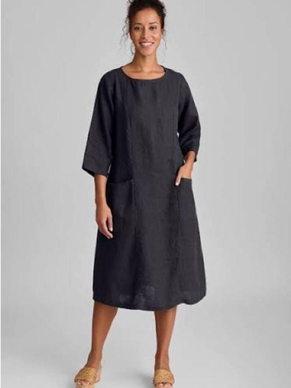 FLAX Linen Long Sleeve Pocket Slouch Dress - Picture 1 of 4